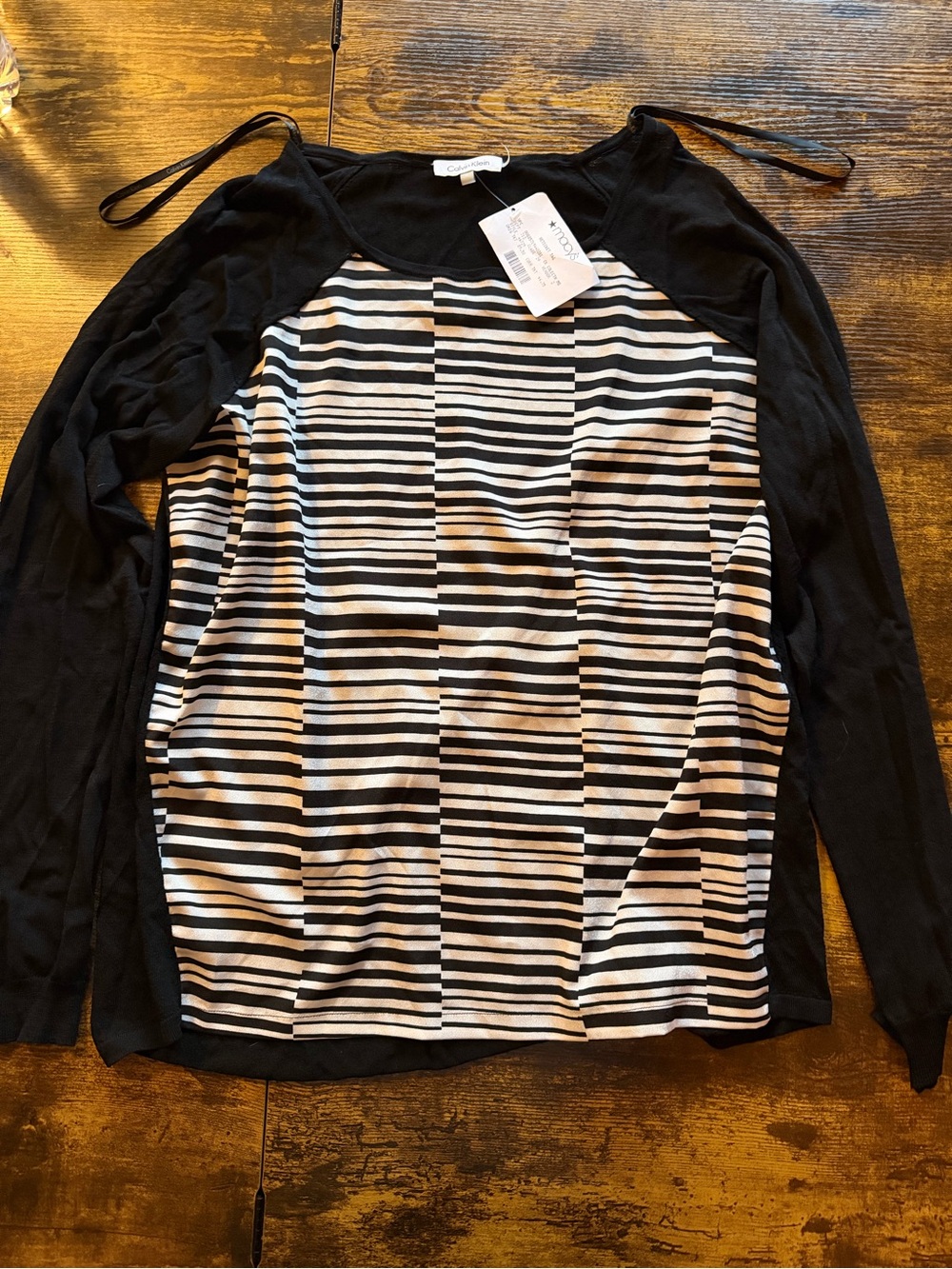 Calvin Klein Black & White Striped Raglan Long-Sleeve Top